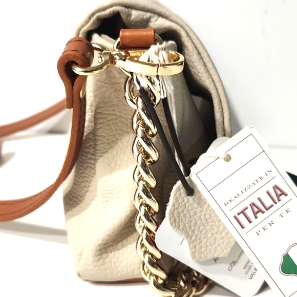 NWT Valentina Italian Pebbled Leather Flap Crossbody Shoulder Bag with Chain - Picture 15 of 16